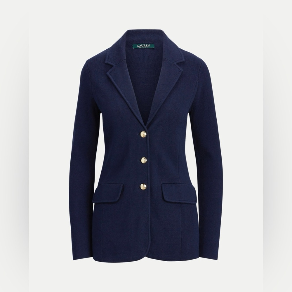 RALPH LAUREN Cotton-Blend Women's Navy Blazer M MEDIUM